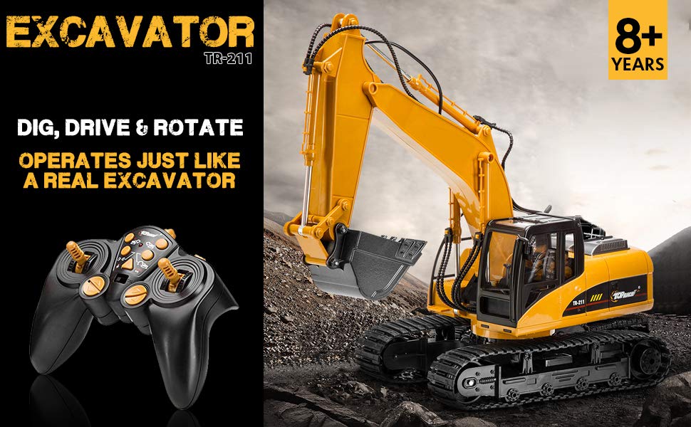 Top Race Remote Control Excavator Metal Shovel Construction Toy Tractor for RC Enthusiasts