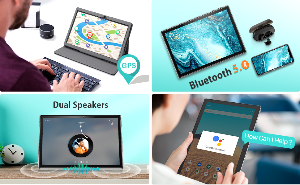 GPS Bluetooth 5.0 dual speakers with google assistant tablet