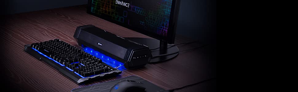 Attack Gaming Speaker Soundbar, Under Monitor PC Sound Bar LED Speaker with 40W Peak Audio Power