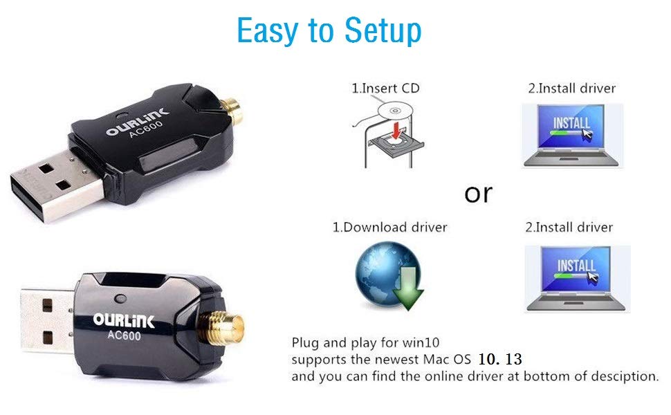 ourlink usb wifi ac600 ac1200 600mbps 1200mbps 2.4g 5g wifi adapter dongle