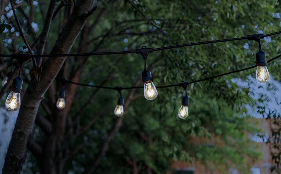 Brightech Ambience Pro LED Waterproof Outdoor String Lights Heavy Duty, Hanging Vintage Edison Bulbs