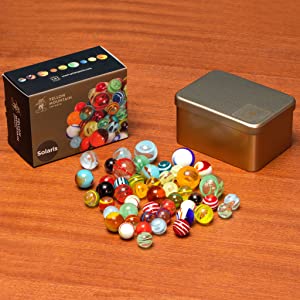Yellow Mountain Imports Collector’s Series Assorted Marbles Set in Tin Box, "Solaris"