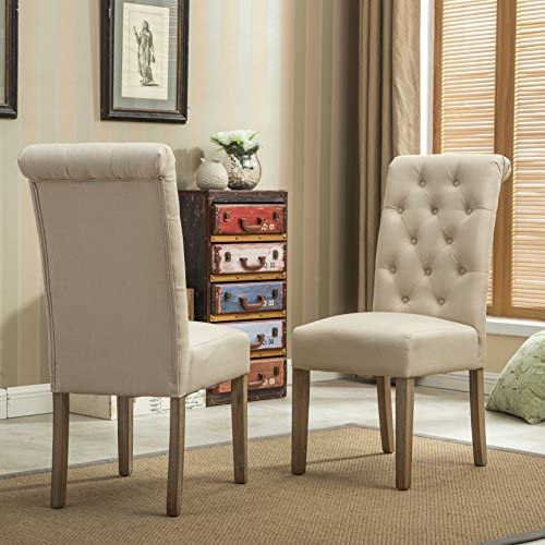 Roundhill Furniture Habit Solid Wood Tufted Parsons Dining Chair (Set