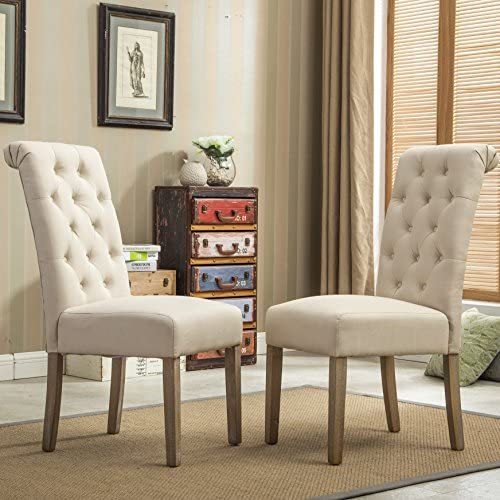 Roundhill Furniture Habit Solid Wood Tufted Parsons Dining Chair (Set