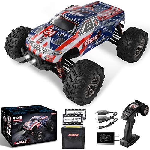 BEZGAR 6 Hobbyist Grade 1:16 Scale Remote Control Truck, 4WD High Speed 42 Km/h All Terrains Electric Toy Off Road RC Monster Vehicle Car Crawler with 2 Rechargeable Batteries for Boys Kids and Adults
