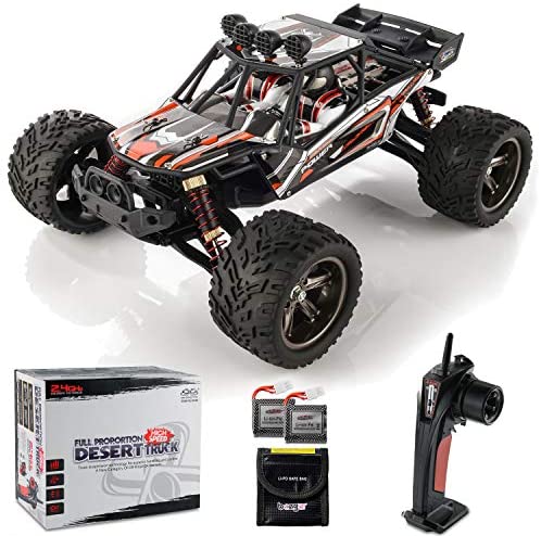 BEZGAR 8 Hobbyist Grade 1:12 Scale Remote Control Truck, 2WD High Speed 42 Km/h All Terrains Electric Toy Off Road RC Monster Vehicle Car Crawler with 2 Rechargeable Batteries for Boys Kids and Adults